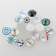 Helm &  Anchor Printed Glass Cabochons, Half Round/Dome, Mixed Color, 12x4mm(GGLA-A002-12mm-WW)