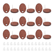 30Pcs Oval Wood Stud Earring Findings, with 60Pcs Plastic Ear Nuts, Coconut Brown, 14.5x10.5mm, Hole: 1.6mm, Pin: 0.9mm(WOOD-UN0001-06)