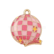 Alloy Enamel Pendants, Golden, Round, Pink, 23x19x3mm, Hole: 1.8mm(FIND-Z064-01B)