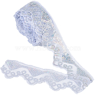 Waved Polyester Lace Trim, with Paillette, White, 2 inch(50mm), about 10 yards/pc(OCOR-WH0070-14D)