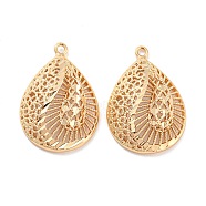 Rack Plating Brass Hollow Pendants, Teardrop Charm, Light Gold, 28.5x19.5x5mm, Hole: 1.6mm(KK-P244-02KCG)