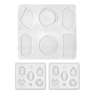 3Pcs Geometry/Teardrop/Heart Pendant & Links Silicone Molds, Resin Casting Molds, for Epoxy Resin Earring Jewelry Making, White, 79~176x89~159x8~10mm(DIY-LS0003-25)