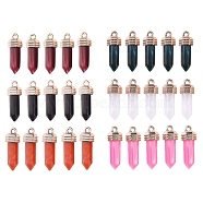 Acrylic Pointed Pendants, with Light Gold Plated CCB Plastic Pendant Bails, Two-Tone Imitation Gemstone Style, Bullet, Mixed Color, 37x13.5x12mm, Hole: 3mm, 5pcs/color, 30pcs/set(OACR-X0006-15LG)