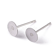 304 Stainless Steel Flat Round Blank Peg Stud Earring Findings, Stainless Steel Color, 12x6mm, Pin: 0.7mm(X-STAS-S028-25)