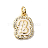 Brass Micro Pave Cubic Zirconia Pendants, with Jump Rings, Real 18K Gold Plated, Letter B, 19x13x2mm, Hole: 3.8mm(KK-K354-02G-B)