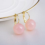 Brass with Resin Round Hoop Earrings, Real 14K Gold Plated, Pink, 29.5x16.5mm(EJEW-Q391-09G-01)