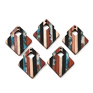 Transparent Resin & Walnut Wood Pendants, Rhombus Charms, Colorful, 35x28x3mm, Hole: 2mm(X-RESI-E050-04)