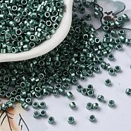 Baking Paint Glass Seed Beads, Cylinder, Dark Green, 2.5x2mm, Hole: 1.4mm, about 5039pcs/50g(X-SEED-S042-15A-15)