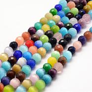 Cat Eye Beads Strands, Faceted, Round, Mixed Color, 10mm, Hole: 1mm, about 37pcs/strand, 13.5 inch(34.2cm)(CE-k002-10mm-01)