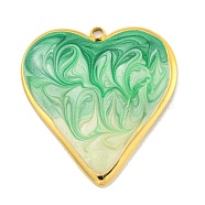 Ion Plating(IP) 304 Stainless Steel Pendants, with Enamel, Real 18K Gold Plated, Heart Charm, Light Green, 31x29x3.5mm, Hole: 2mm(X-STAS-U007-09B-G)