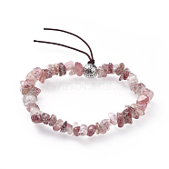 Chip Natural Strawberry Quartz Stretch Bracelets, with Alloy Round Beads, Antique Silver, 1-7/8 inch(4.9cm)(BJEW-JB04564-04)