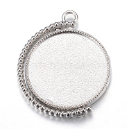 Rotatable Tibetan Style Alloy Pendant Cabochon Settings, Cadmium Free & Lead Free, Double-sided Tray, Flat Round, Platinum, Tray: 25mm, 36x29.5x4mm, Hole: 3mm(X-PALLOY-S087-012P)