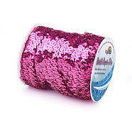 Plastic Paillette Elastic Beads, Sequins Beads, Ornament Accessories, 3 Rows Paillette Roll, Flat Round, Fuchsia, 25x1.5mm, 10m/roll(PVC-OC0001-01H)