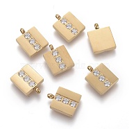 316 Surgical Stainless Steel Micro Pave Clear Cubic Zirconia Charms, Rectangle, Golden, 11.7x8x2mm, Hole: 1.6mm(STAS-I164-030G)