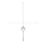Teardrop Acrylic Beads Big Pendant Decorations, Hanging Sun Catchers, with Rose Quartz Chips Beads, Tree of Life, Snowflake, 394mm(HJEW-D029-01P-E)