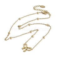 304 Stainless Steel Curb Chain Necklaces, Bowknot Pendants Necklaces for Women, Golden, 16.18 inch(41.1cm)(NJEW-K263-01G)
