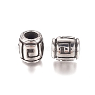 304 Stainless Steel European Beads, Large Hole Beads, Barrel, Antique Silver, 11.2x12mm, Hole: 6mm(STAS-D175-06AS)