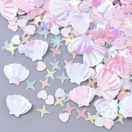 Ornament Accessories, PVC Plastic Paillette/Sequins Beads, Shell & Heart & Star, Pink, 3~6x3~8x0.4mm(PVC-N001-12)