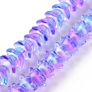 Transparent Glass Beads Strands, Two Tone, Flower, Medium Slate Blue, 11~12x7.5~8mm, Hole: 1.4mm, about 50pcs/strand, 11.42''(29cm)(LAMP-H061-01B-01)