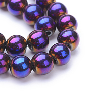 Non-magnetic Synthetic Hematite Beads Strands, Grade A, Round, Purple Plated, 4mm, Hole: 1mm, about 95~100pcs/strand, 15.5 inch(X-G-S096-4mm-6)