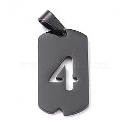 304 Stainless Steel Pendants, Rectangle with Number, Electrophoresis Black, Num.4, 27.5x14.5x1.5mm, Hole: 7.5x3mm(STAS-H144-02EB-4)