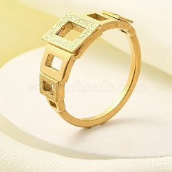 Textured Hollow Rectangle 304 Stainless Steel Finger Ring for Women, Real 18K Gold Plated, Inner Diameter: 17mm(RJEW-L126-11B-G)