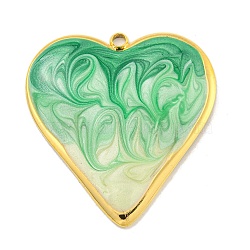 Ion Plating(IP) 304 Stainless Steel Pendants, with Enamel, Real 18K Gold Plated, Heart Charm, Light Green, 31x29x3.5mm, Hole: 2mm(X-STAS-U007-09B-G)