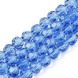 Transparent Glass Beads, Faceted(32 Facets), Round, Cornflower Blue, 8mm, Hole: 1mm, about 65~67pcs/strand, 49~50cm(EGLA-A035-T8mm-D14)