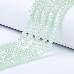Electroplate Glass Beads Strands, Imitation Jade Beads, AB Color Plated, Faceted, Rondelle, Pale Green, 2.3~2.7x1.5mm, Hole: 0.4mm; about 135~140pcs/strand, 26~27cm.(EGLA-A034-J1mm-B03)