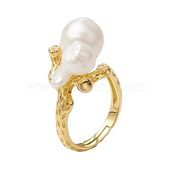 Round Natural Pearl Adjustable Rings, Sterling Silver Finger Rings for Women, Real 18K Gold Plated, Inner Diameter: 17mm(RJEW-P113-06G)