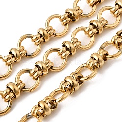 304 Stainless Steel Ring Link Chains, Unwelded, with Spool, Ion Plating(IP), Real 20K Gold Plated, 12x7.5mm(CHS-K024-15G)