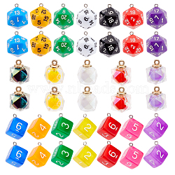 PandaHall Elite 30Pcs 3 Style Acrylic Pendants, with Iron Finding, Dice, Mixed Color, 19.5~28x15~21x14.5~20mm, hole: 2mm, 10pcs/style(OACR-PH0001-82)