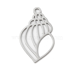 304 Stainless Steel Pendants, Laser Cut, Conch Charm, Anti-Tarnish, Stainless Steel Color, 35x20x1mm, Hole: 2.5mm(STAS-S155-05P-01)