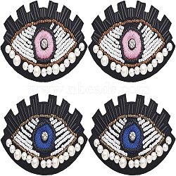 CHGCRAFT 4Pcs 2 Colors Computerized Embroidery Cloth Iron On Patches, Stick On Patch, Costume Accessories, Plastic Beaded Appliques, with Crystal Rhinestone, Eye, Mixed Color, 59x91x9mm, 2pcs/color(PATC-CA0001-02)