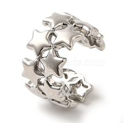 Rack Plating Brass Cuff Rings, Long-Lasting Plated, Lead Free & Cadmium Free, Star, Platinum, Adjustable(RJEW-H228-17P)