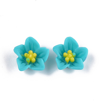 Resin Cabochons, Flower, Turquoise, 13x13.5x5mm