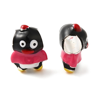 Cartoon Penguin Alloy Enamel European Beads, Large Hole Beads, Cerise, 15x12x9mm, Hole: 5mm