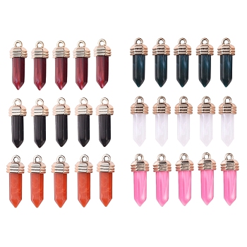 Acrylic Pointed Pendants, with Light Gold Plated CCB Plastic Pendant Bails, Two-Tone Imitation Gemstone Style, Bullet, Mixed Color, 37x13.5x12mm, Hole: 3mm, 5pcs/color, 30pcs/set