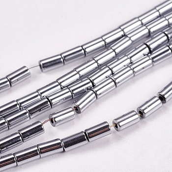 Electroplate Non-magnetic Synthetic Hematite Beads Strands, Column, Grade A, Platinum Plated, 5x3mm, Hole: 1mm, about 80pcs/strand, 16 inch