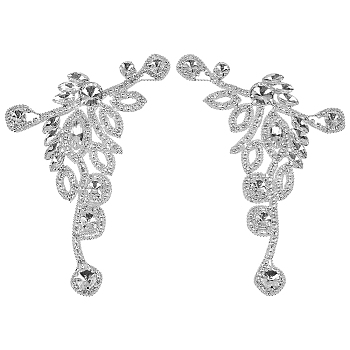 2Pcs 2 Styles Flower Alloy Rhinestone Ornament Accessories, Crystal, 146x111x8.5mm, 1pc/style