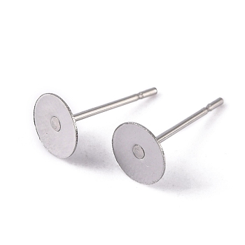 304 Stainless Steel Flat Round Blank Peg Stud Earring Findings, Stainless Steel Color, 12x6mm, Pin: 0.7mm