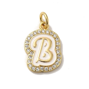 Brass Micro Pave Cubic Zirconia Pendants, with Jump Rings, Real 18K Gold Plated, Letter B, 19x13x2mm, Hole: 3.8mm