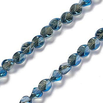 Electroplate Glass Beads Strands, Pearl Luster Plated, Nuggets, Marine Blue, 7x6.5x6mm, Hole: 0.9mm, about 90pcs/strand, 24.41 inch(62cm)