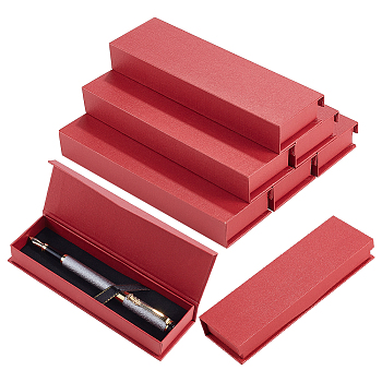 Rectangle Cardboard Pen Storage Boxes with Magnetic Flap Lid, Pen Gift Case with Velvet Inside, Dark Red, 17x5.25x2.45cm