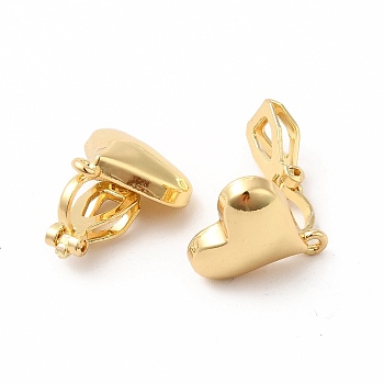 Alloy Clip-on Earring Findings, with Horizontal Loops, Heart, Golden, 16x14x9.5mm, Hole: 1.2mm