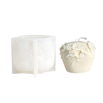 3D Pillar with Flower DIY Candle Silicone Molds, for Scented Candle Making, White, 8.8x11x8.5cm