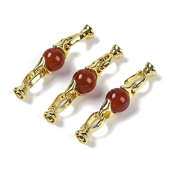 Natural Carnelian with Brass Fold Over Clasps, Real 18K Gold Plated, Long-Lasting Plated, Rack Plating, Round, 38mm