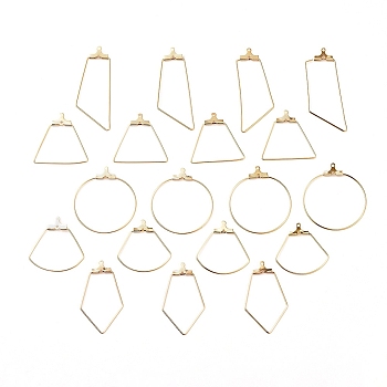 304 Stainless Steel Wire Pendants, Hoop Earring Findings, Rhombus & Trapezoid & Sector & Ring & Trapezoid, Golden, 21 Gauge, 64x63x20mm, about 20pcs/box