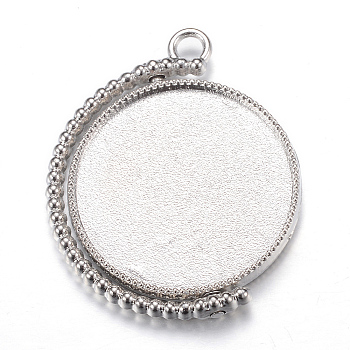Rotatable Tibetan Style Alloy Pendant Cabochon Settings, Cadmium Free & Lead Free, Double-sided Tray, Flat Round, Platinum, Tray: 25mm, 36x29.5x4mm, Hole: 3mm