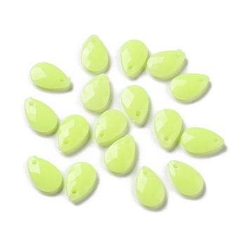 Opaque Acrylic Charms, Faceted, Teardrop Charms, Yellow Green, 13x8x3mm, Hole: 1.4mm